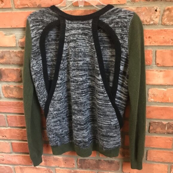 Anthropology SI-IAE Cashmere Sweater Top CutOut Soft ColorBlock Gray Black Green - Picture 3 of 16